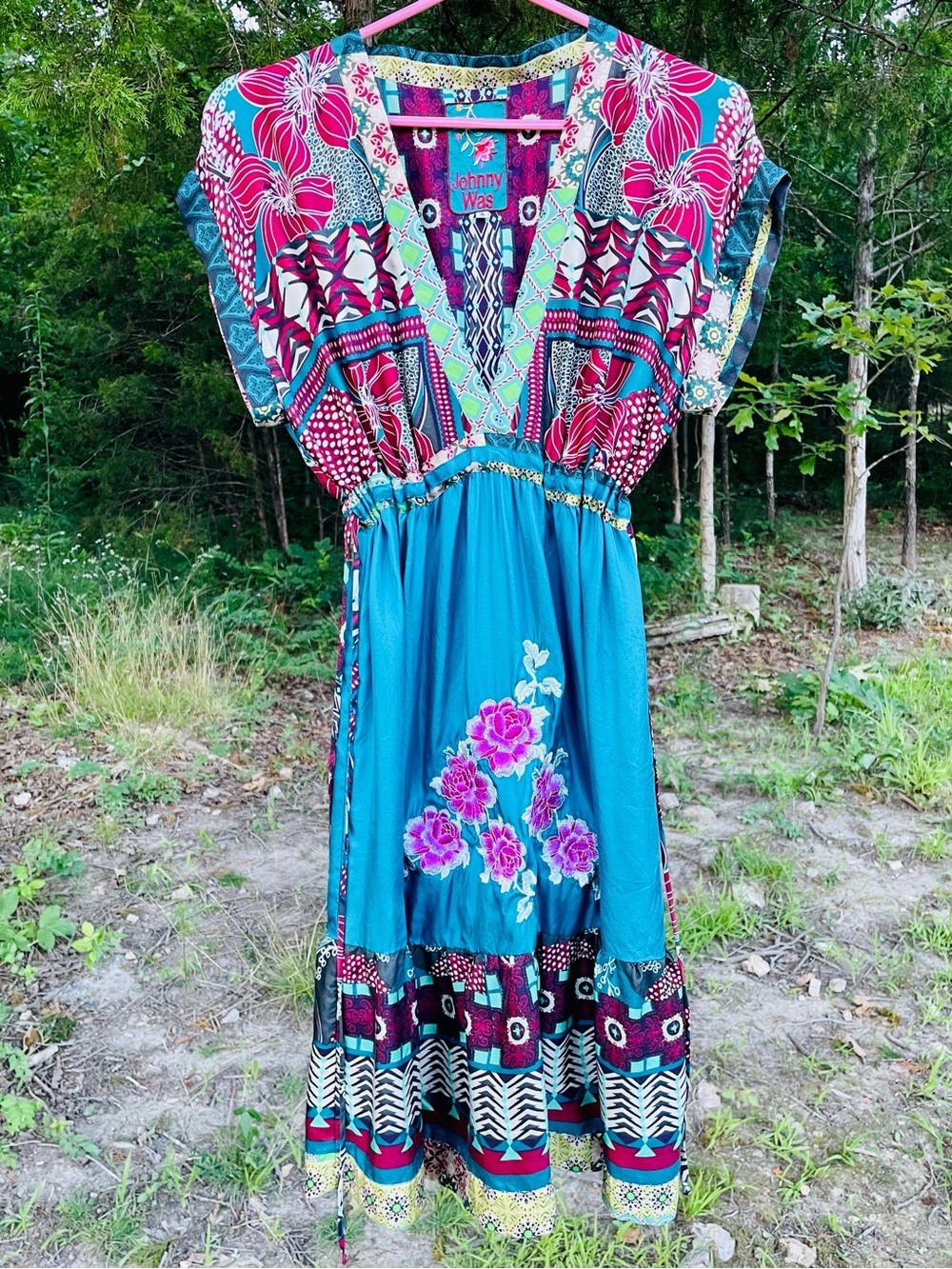 Johnny Was Ellis floral silk high waist drawstring midi dress